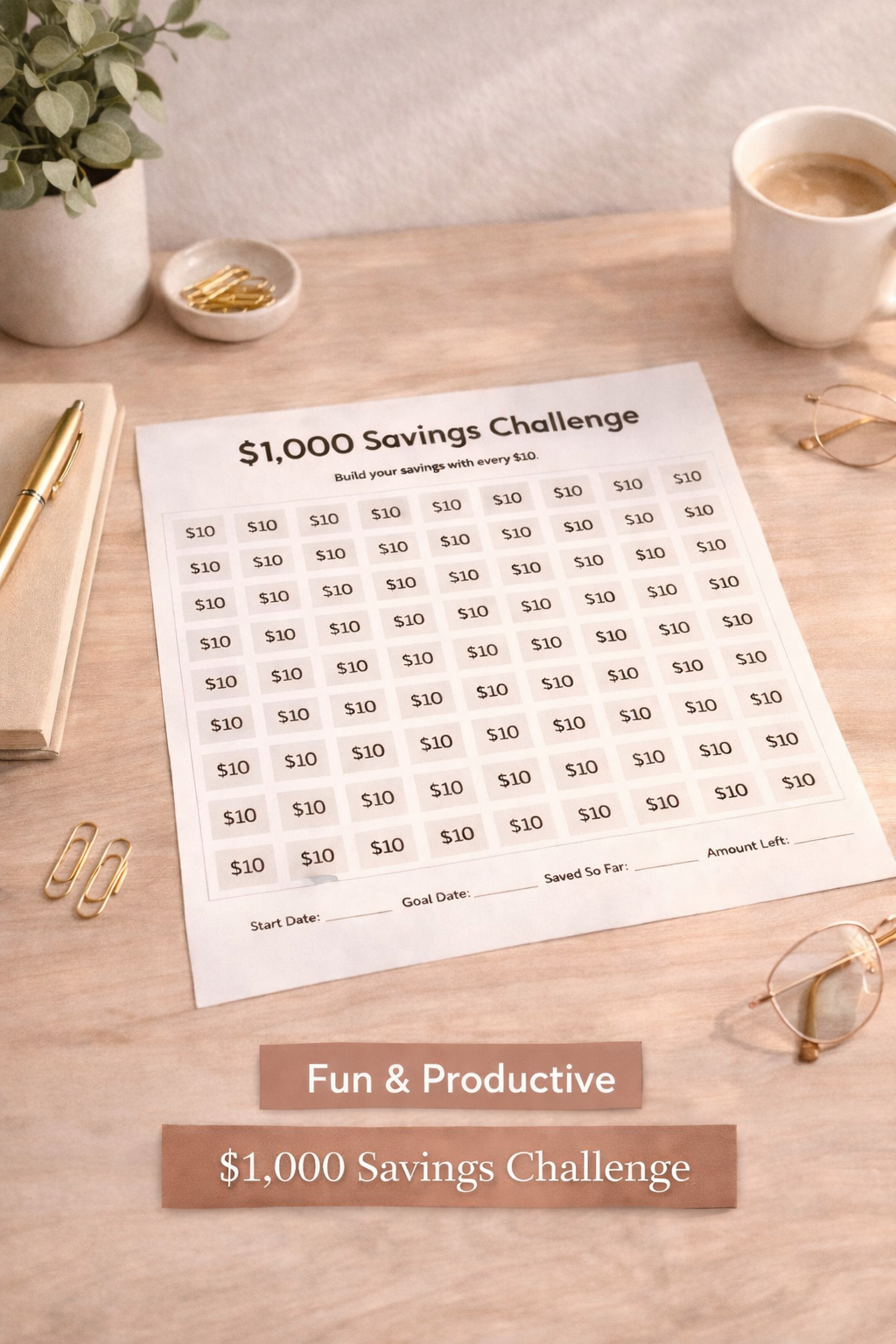 $1,000 Savings Challenge Printable