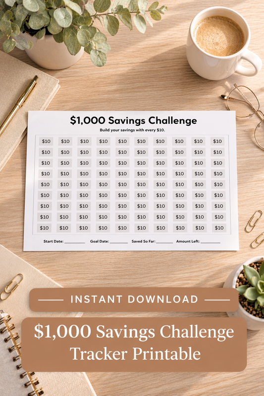 $1,000 Savings Challenge Printable