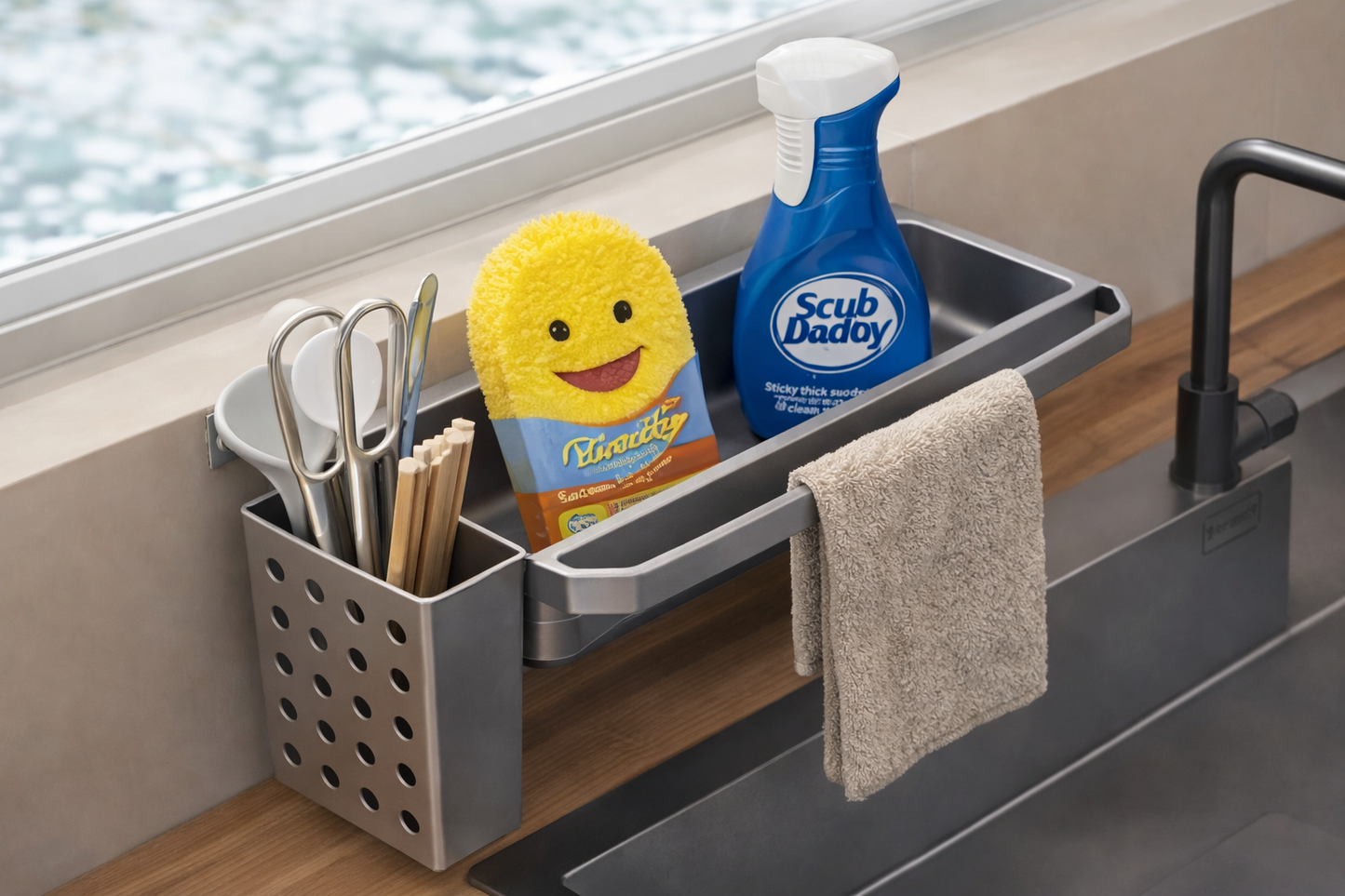 Kitchen Sink Rag Holder – Dishcloth Drain Rack for Storage & Organization