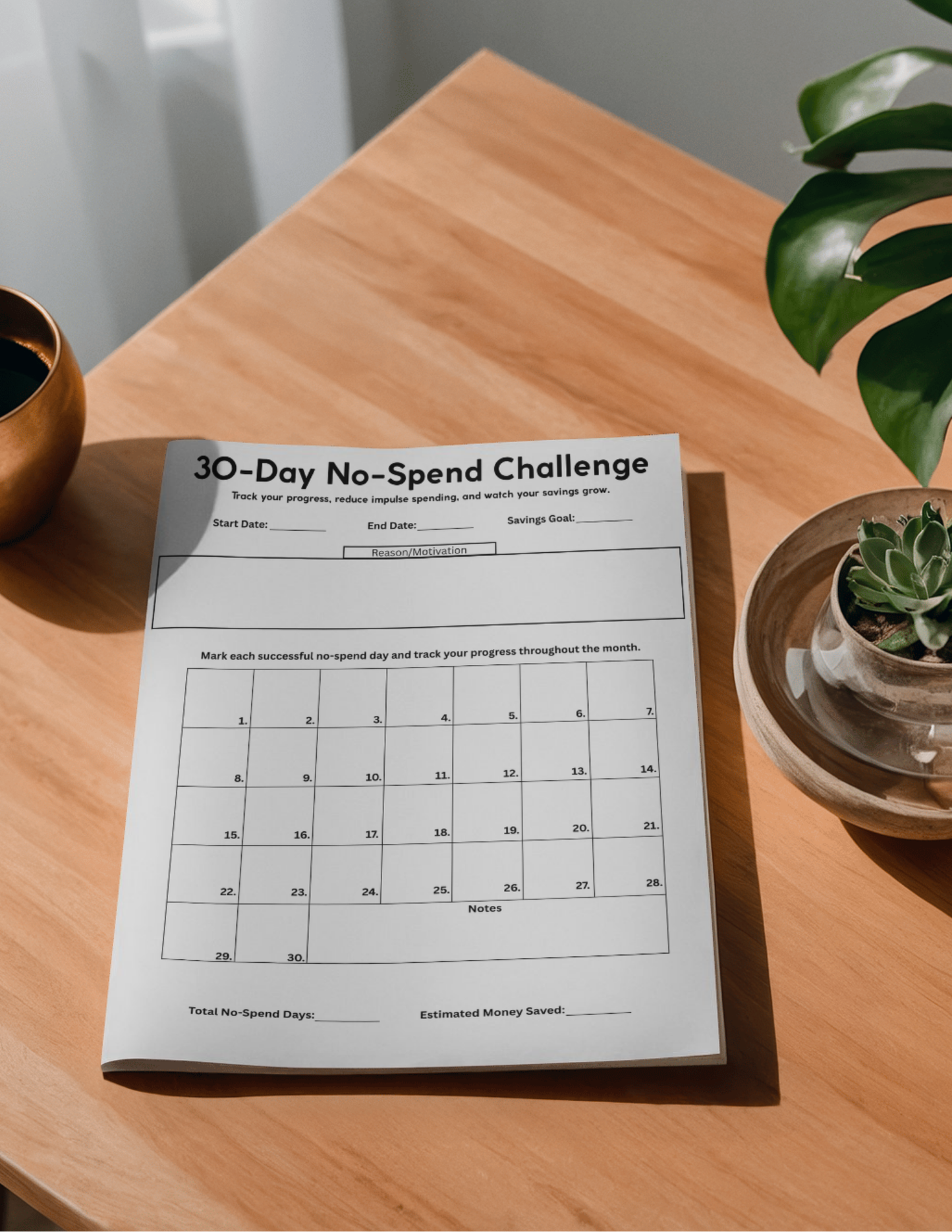 30-Day No-Spend Challenge Printable